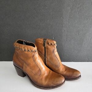 Jo Ghost Women’s Brown Leather Ankle Boots - Stylish Zip Side Booties Sz.38
